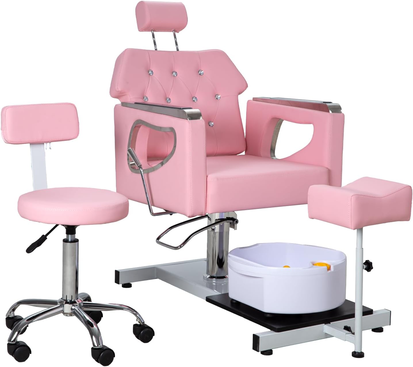 Hydraulic Pedicure Manicure Chair, 360Â° Rotation, Adjustable Stool - No Plumbing Foot Spa Station with Bubble Massage Basin for Nail Tech-Salon-Home