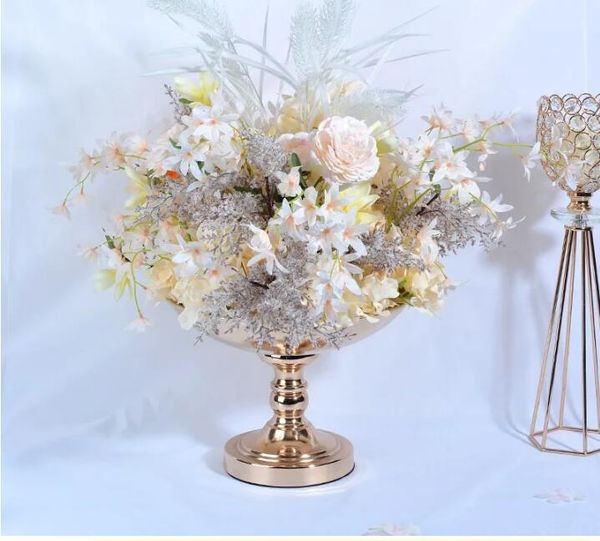 Dessert Table, Fruit Plate, Cake Plate, Dining Table Decoration European-style Golden Flower Vase, Wedding Supplies,
