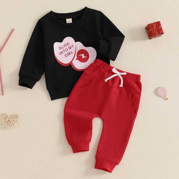 Valentine s Day Baby Toddler Outfit Heart Print Long Sleeve Sweatshirt and Solid Color Pants 2 Piece Set for Boys and GirlsC250109C250109