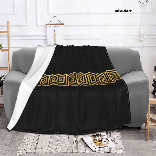 Gold Greek Key Trendy Blanket Fleece Decoration Portable Lightweight Thin Throw Blanket for Bedding Outdoor Bedding Throws d86