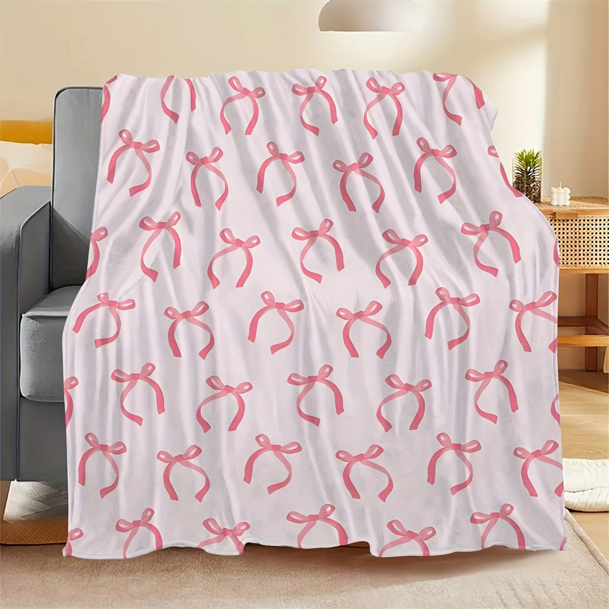 TEMU 1pc Contemporary Style Pink Flannel Fleece Throw Blanket, All , , Polyester 100%, 200--㎡, Multipurpose, With Other , For Bed, Sofa, Chair,