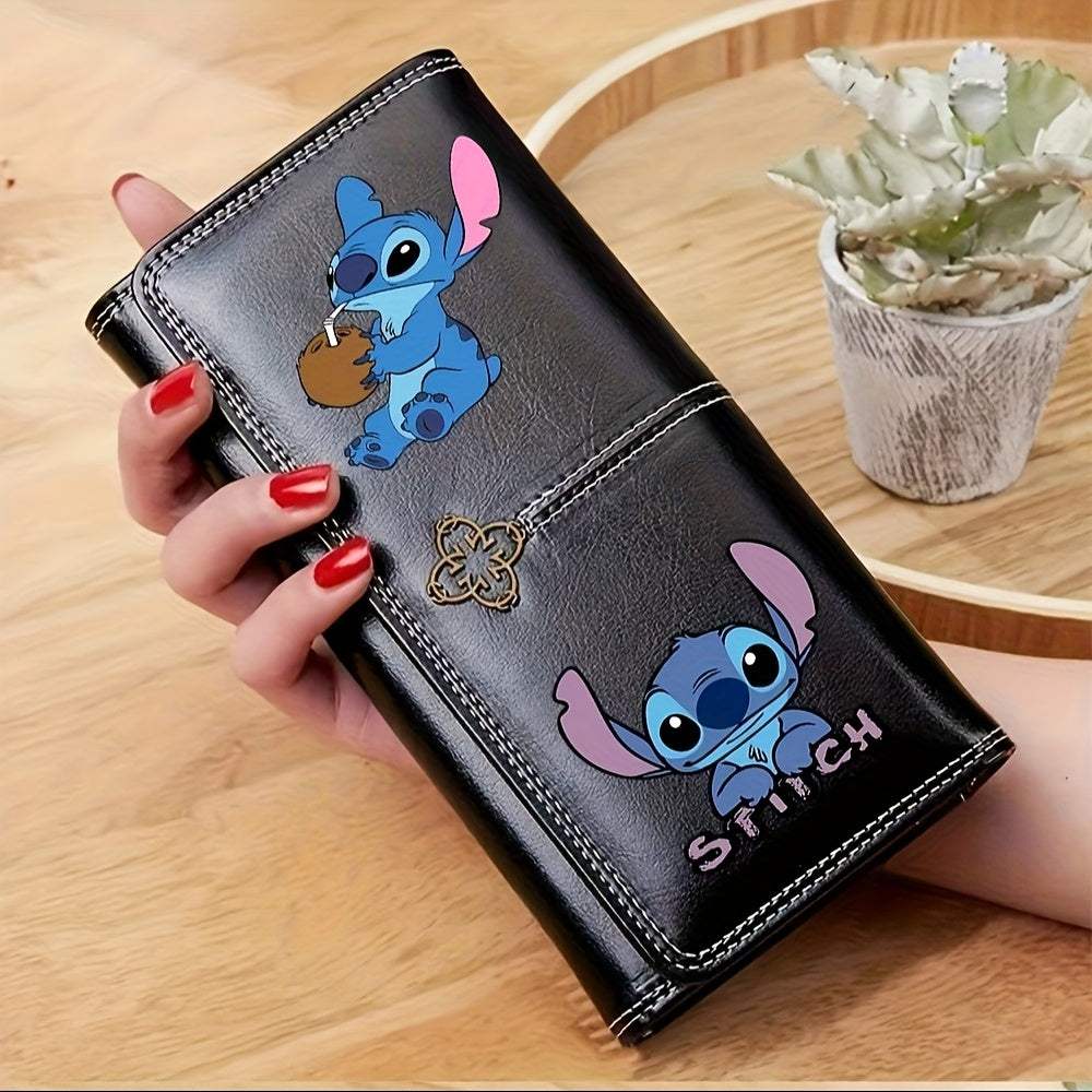 TEMU 1pc Stitch Women's Wallet - Large Capacity Credit Card Holder Organizer With Closure, (pink-black) - Pu Material For Fans, Everyday & Formal Use