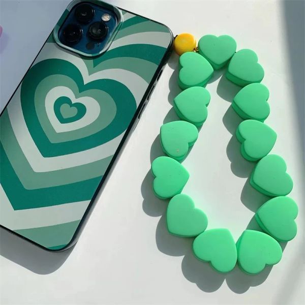 Resin Love Heart Beaded Mobile Phone Anti-lost Lanyard Women&#039;s Cellphone Chain Charm Telephone Phone Wrist Strap Pendant Decora