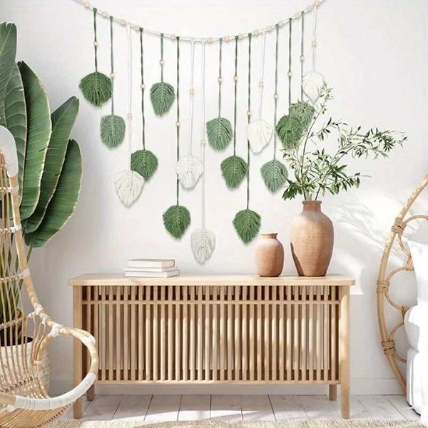 Exquisite Handwoven Leaf stry - Unique Above Bed Decoration Bohan-inspi Accent Eye-cahing Living Ro Wall DecoraT250121