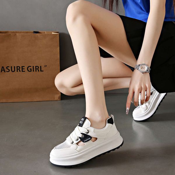 Ddmyoutdoor Summer New Instagram Korean Edition Hollow Small White Female Students Thick Sole Versatile Casual Sports Board Shoes XT