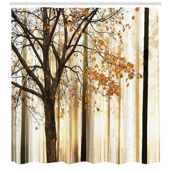 Autumn Shower Curtain Picture of a Lonely Tree with Orange Leaves on an Abstract Woodland Background Fabric Bathroom Set withT250210
