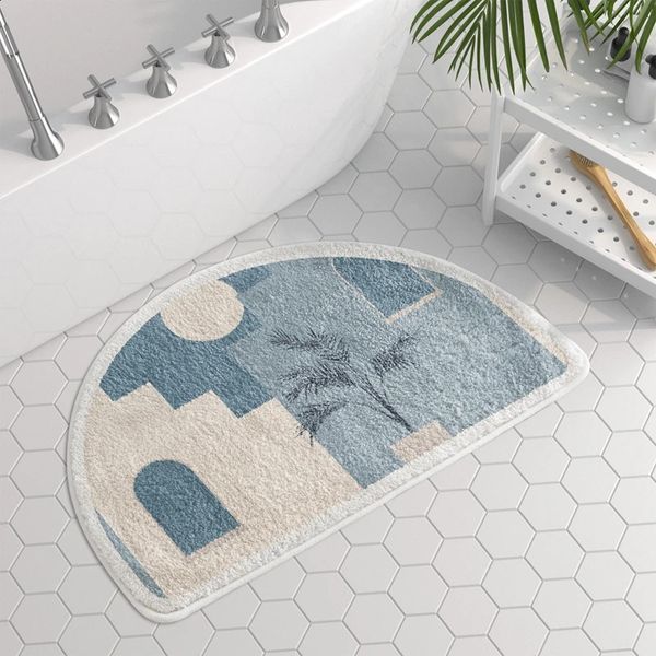Plush absorbent bathroom mat Morandi style carpet semi-circular bathroom carpet soft bathroom side floor mat Nordic Shaggy Doormat 240823