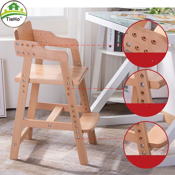TieHo Solid Wood Growing Chair Children High Chair For Feeding Learning Writing Height Adjustable Children Furniture