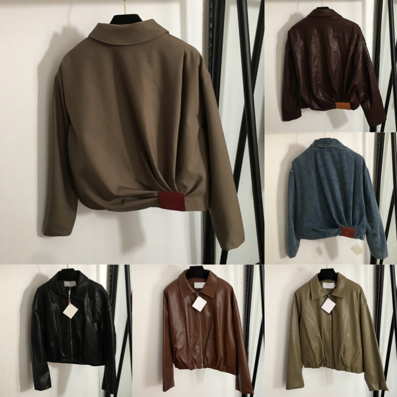 Luxury Brand Leather Jackets Women Vintage Long Sleeve Zipper Coat Birthday Party Elegant Shirts Spring Autumn Street Style Outerwear