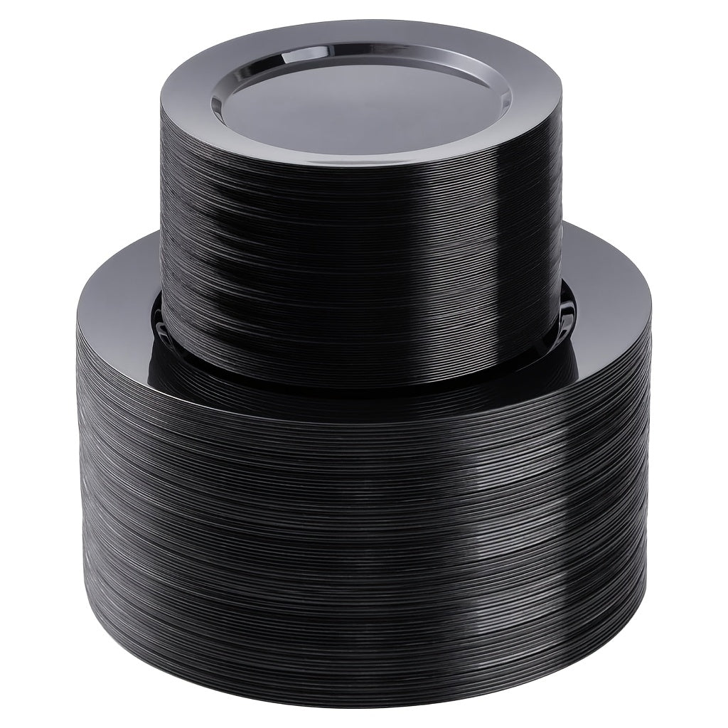 TEMU 200pcs Black Plastic Plates - Heavy Duty Black Disposable Plates For Halloween Party-wedding - 100pcs 10.25inch Black Dinner Plates And 100pcs