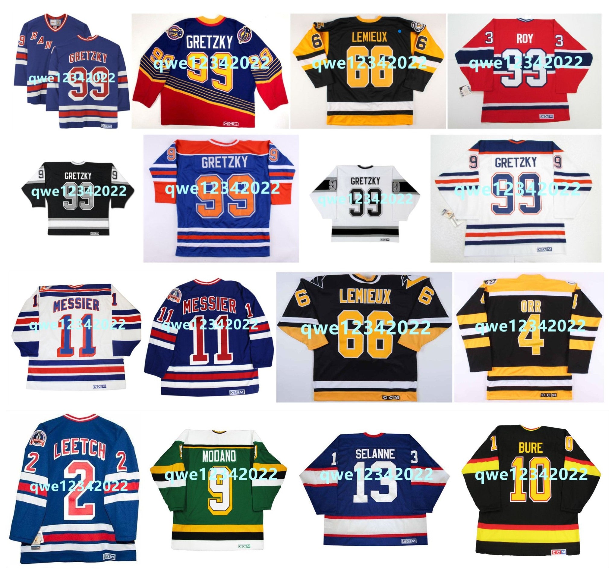 99 Wayne Gretzky CCM Throwback Hockey Jersey Stanley Cup 66 Lemieux 11 Mark Messier 33 Patrick Roy 2 Brian Leetch 9 Mike Modano 10 Pavel Bure 13 Tee