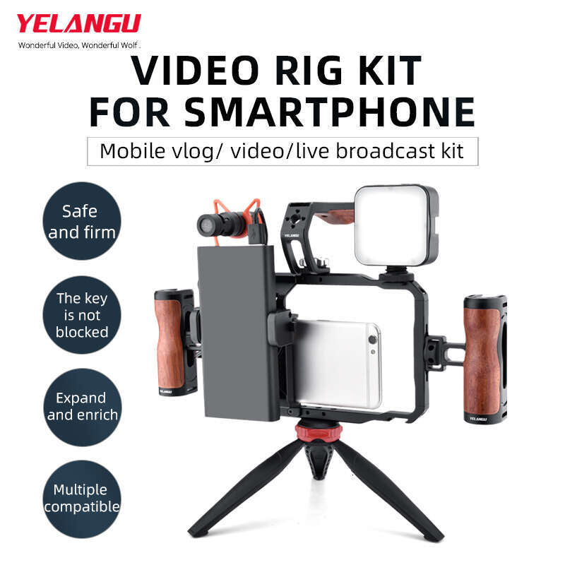 YELANGU Universal Smartphone Video Rig Cage With Dual Hand Grip Phone Vlog For Iphone Android Photography Stabilizer