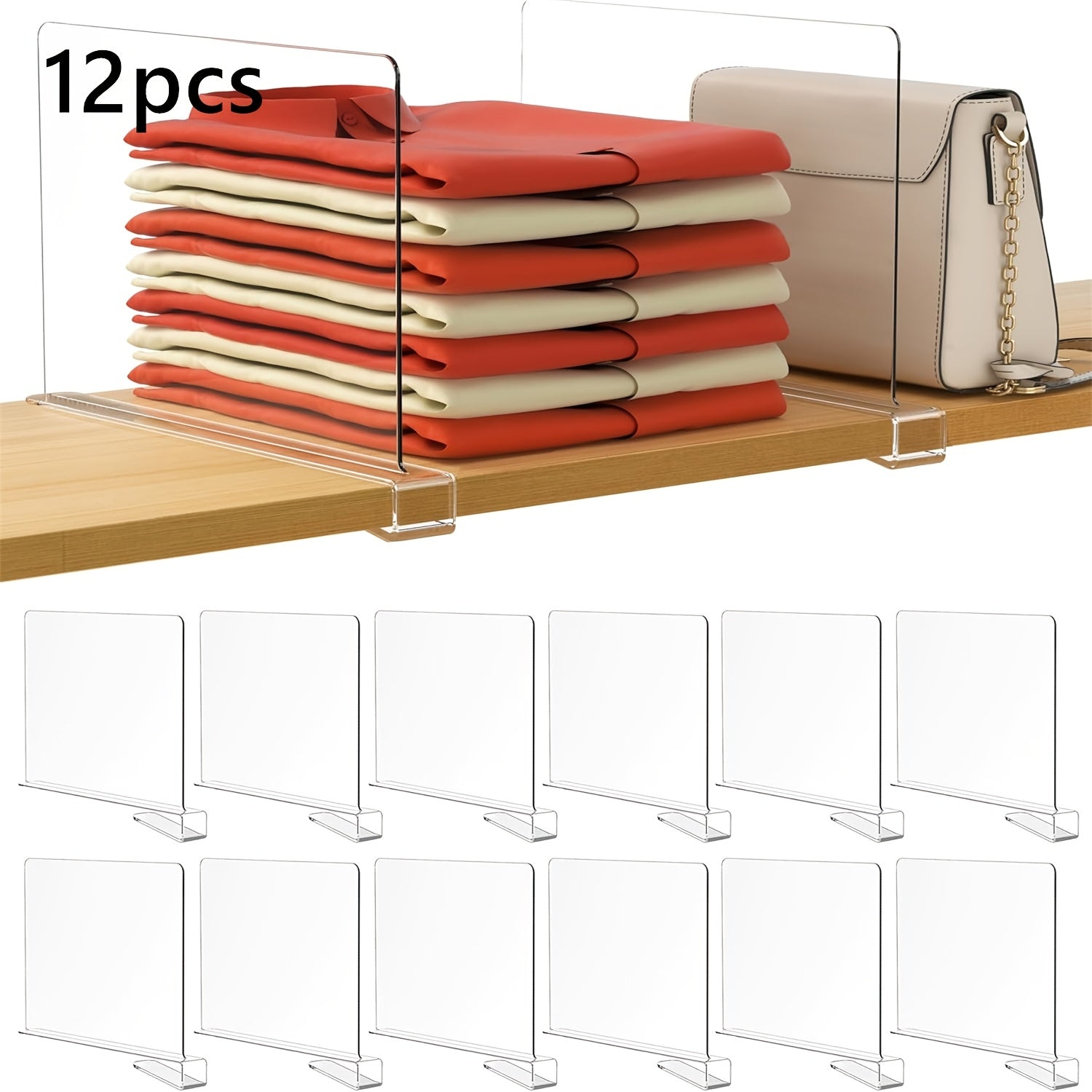 TEMU 6pcs Clear Acrylic Shelf Dividers, Vertical Purse Organizer For Closet Sweater, Shirts, Handbags In Bedroom And Kitchen, Closet Separators For