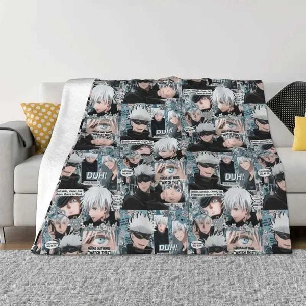 Gojo Satoru Collage Manga Blankets Coral Fleece Plush Summer Jujutsu Kaisen Soft Throw Blanket for Sofa Office Bedding Throws Y240829