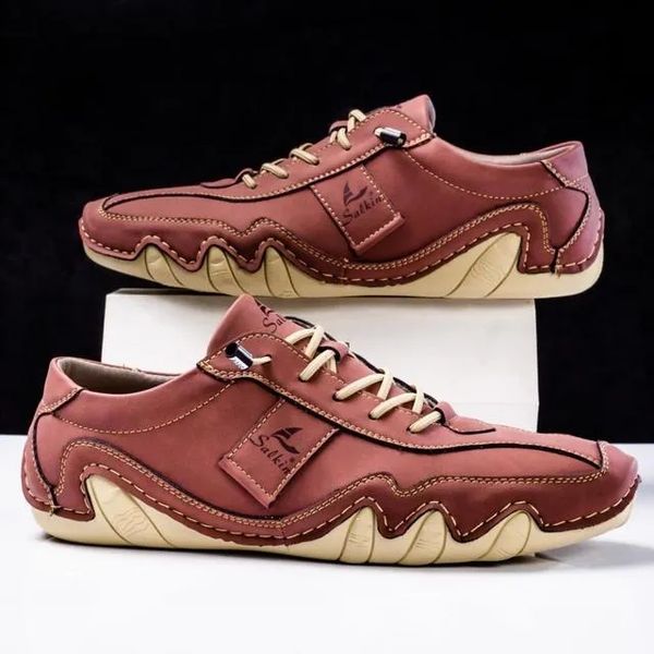 New 2024 Handmade Leather Casual Men Shoes Design Sneakers Man Breathable Leather Shoes Men Ankle Boots Outdoor N29