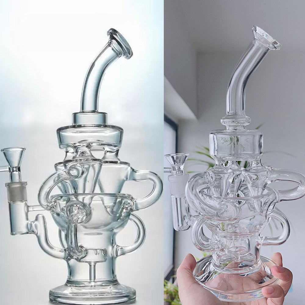 Glass Hookah Bongs with Showerhead Matrix Perc Recycler Oil Rigs Thick Water Pipe Bubbler Smoking Dab Shisha Accessory with 14mm Joint