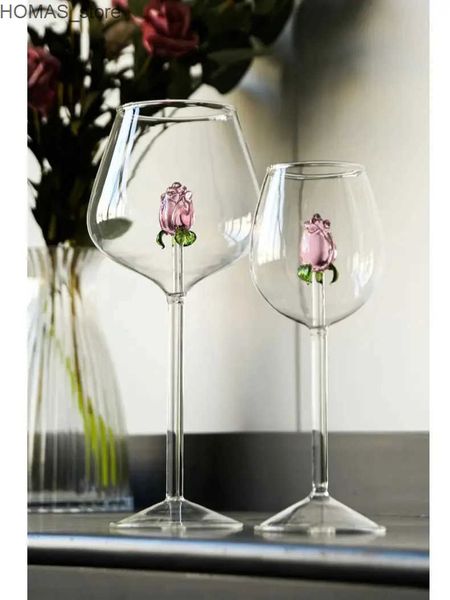 Wine Glasses Creative 3D Rose Champagne Flute Custom Wine Glass Goblet Tumbler Mug Cup with Rose Inside Lovely Glassware Gift L240910