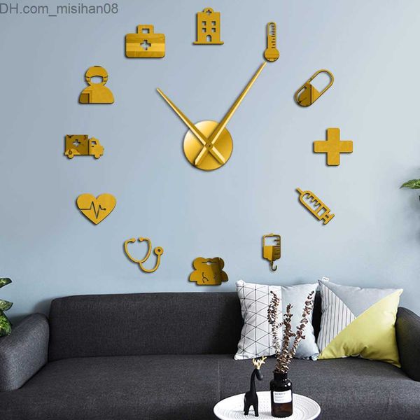 Wall Clocks Medicine Heath Care Ambulance Medical Tools Large DIY Wall Clock Acrylic Mirror Effect Wall Stickers Hospital Clinic Decor Watch