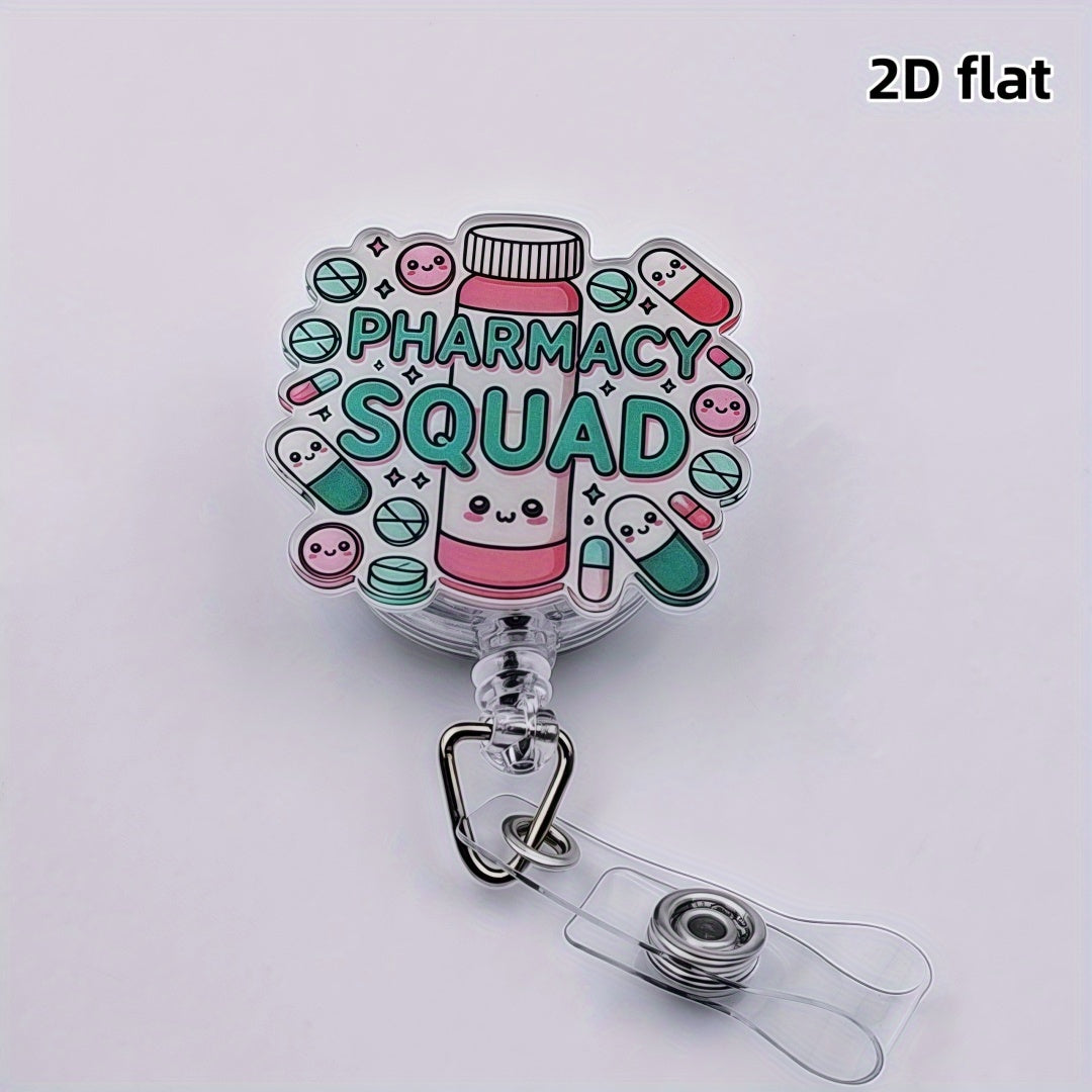 TEMU 2d Non-3d Around Pills, Pills And Other Medicine Elements Theme Style Creative Themed Retractable Badge Card Holder With Id Clip - Acrylic