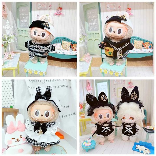 Plush Dolls 1pc 17cm Labubu Clothes Cute Mini Plush Dolls Outfit Accessories Overalls Dress Hairpin for Labubu Dolls Fans Children GiftY2412