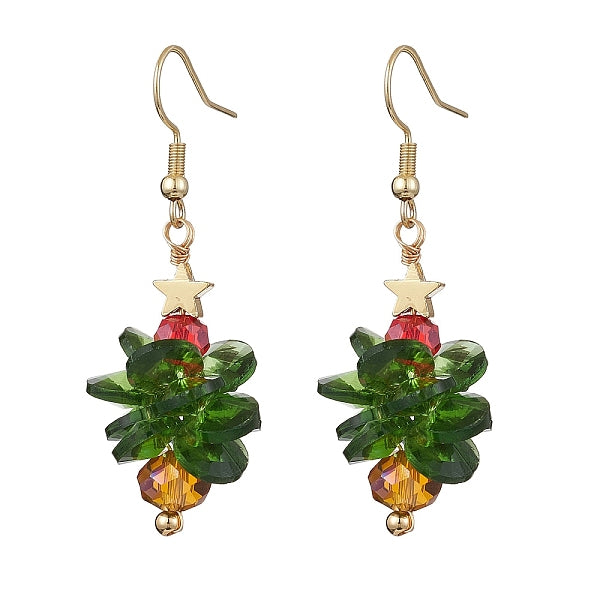 Boucles d'oreilles pendantes en verre d'arbre de Noël