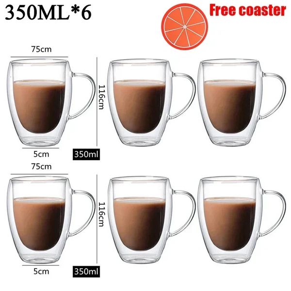 350ML double walled glass cup transparent handmade heat-resistant tea cup whiskey beer coffee cup reusable tool 240929