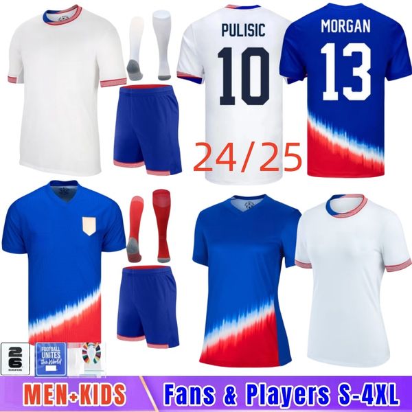 USA Soccer Jerseys 2024 2025 Copa America Woman USA Kids Kit USMNT 24-25 Home Away USA Football Shirts Men Player Version PULISIC SMITH MORG