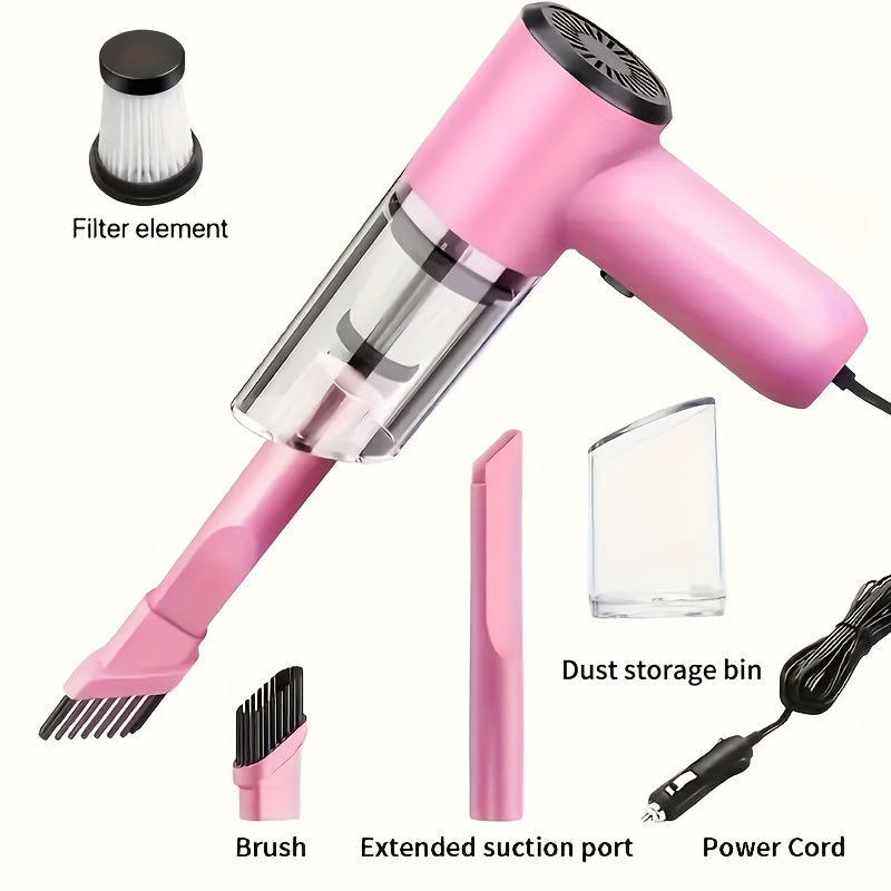 TEMU 12v Compact Handheld Car Vacuum - Powerful, Wired For Easy Dust & Pet Hair Removal - Includes Accessories Kit - Silent Operation