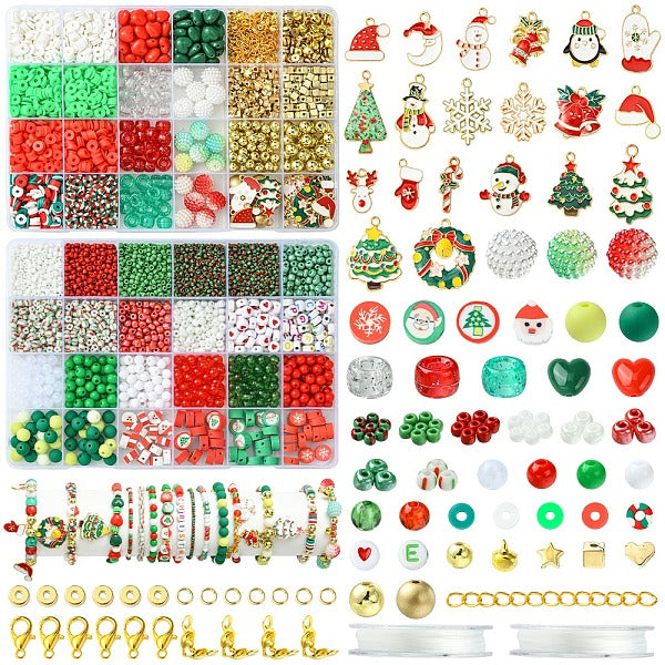 DIY Christmas Themed Acrylic & Glass Seed & Polymer Clay Beads Bracelet Kits