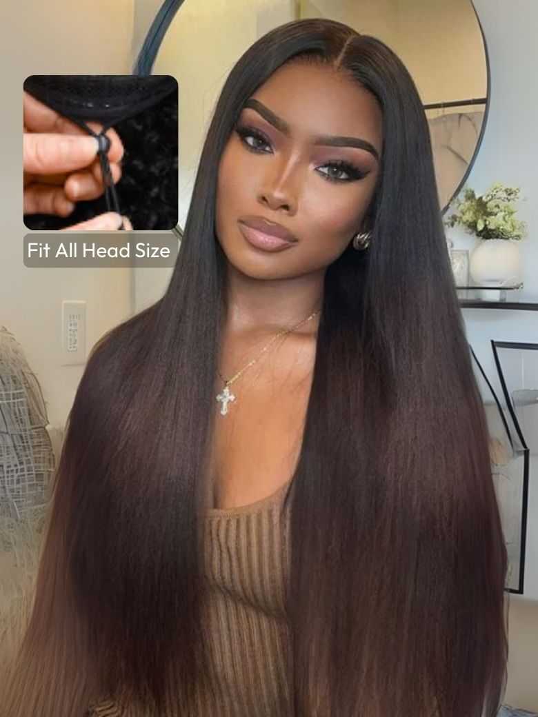 EasiContourâ¢ V Part Black to Chestnut Brown Ombre Yaki Wig With Invisi Drawstring