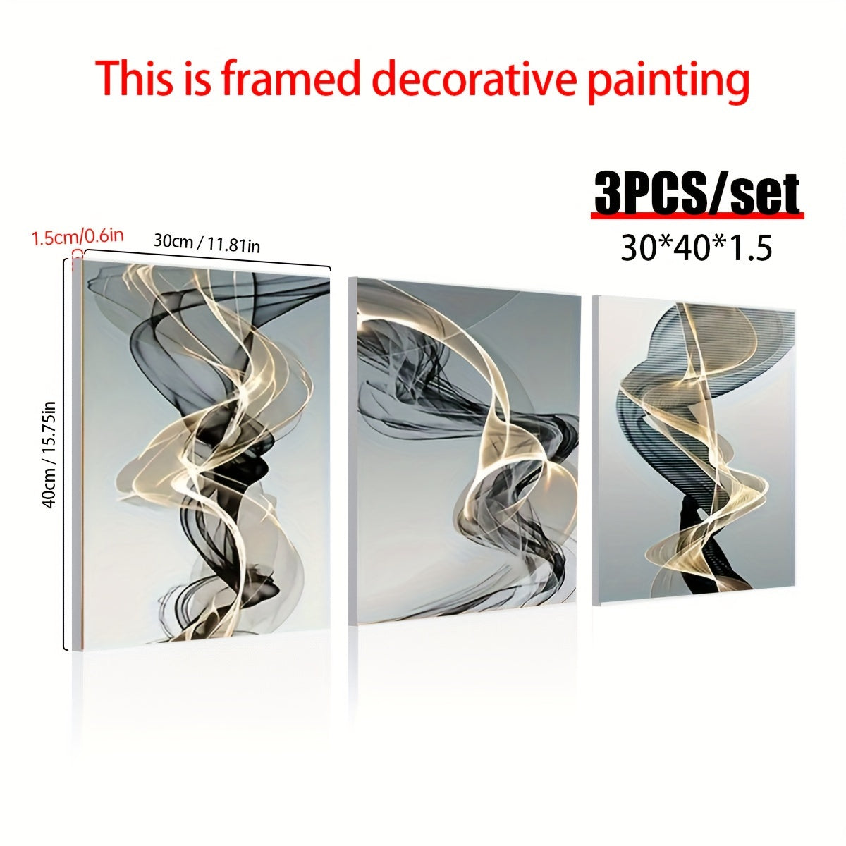 TEMU 3pcs Abstract Ribbon Canvas Artwork - Frame Nordic Wall Decor For Living Room And Bedroom, Black And Golden Abstract Canvas Wall