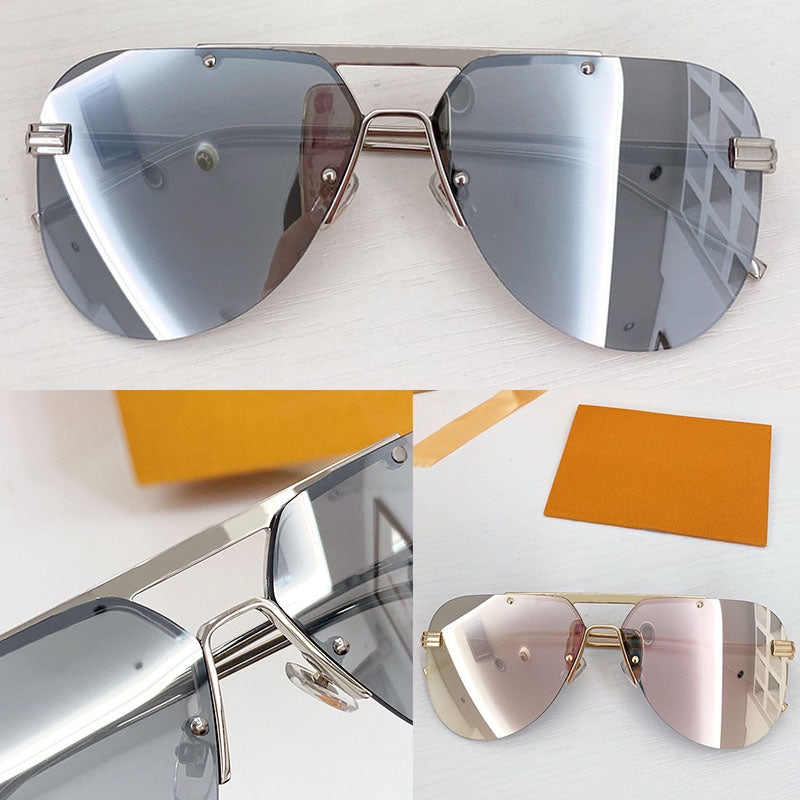 Reflective mirror lens Sunglasses Luxury Frameless Shades Metal Rimless shades mens lightweight Metallic S lock hinges sunglasses women Z1261 Classi