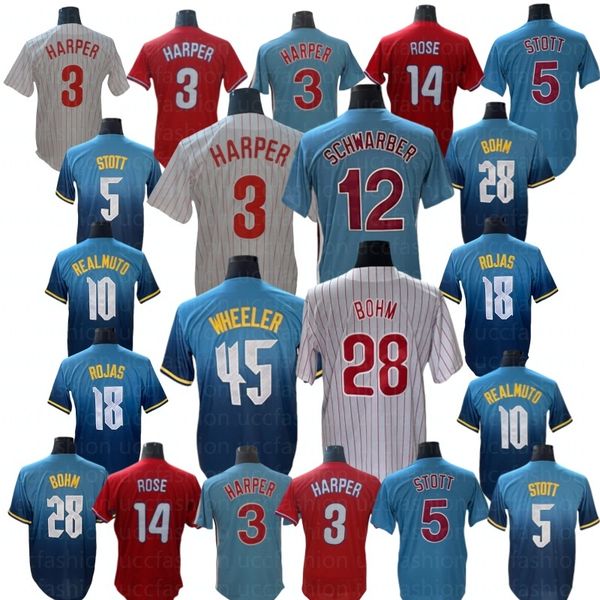 Custom Baseball Jerseys Schwarber Turner J. T. Realmuto Alec Bohm Bryson Stott Nick Castellanos Aaron Nola Brandon Marsh Zack Wheeler Ranger