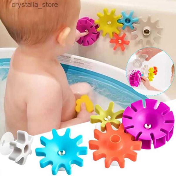 Montessori Bath Suction Cup Gear Rotation Colorful Spinning Waterwheel Toys Baby Water Toy for 0 12 Months 1 Year L230518