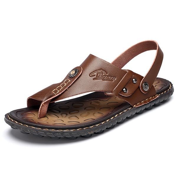 Hot Sale Men&#039;s Summer Sandals Breathable Leather Flip-Flops Slippers Men Hand-made Beach Casual Shoes Big Size 47