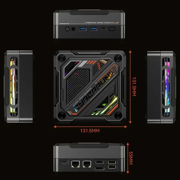 TOPTON Cyberpunk gamer Mini PC AMD Ryzen 7 8845HS 7840HS 7735HS RGB Light 2.5G 2LAN DDR5 USB4.0 gaming Computer PC 8K NUC WiFi6