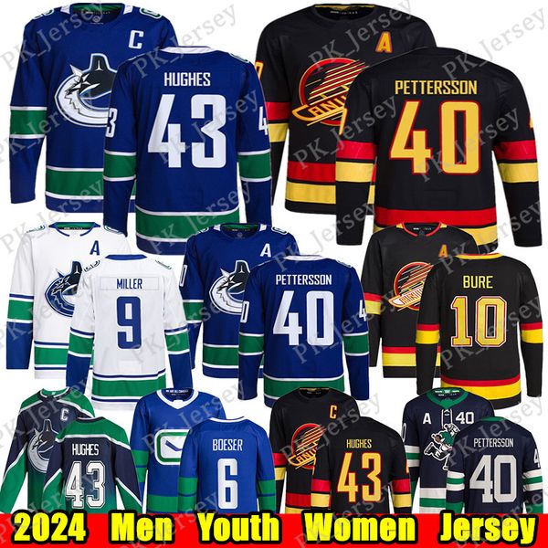 #43 Quinn Hughes Reverse Retro Hockey Jersey #40 Pettersson Elias Dholm Brock Boeser Ua Trevor Den J.T. Miller Conor Garland Nikita Zadorov