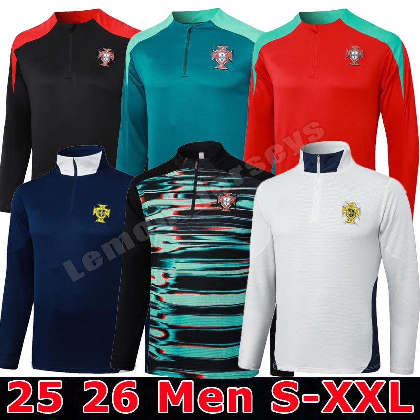 2025 2026 Portugal Men&#039;s soccer training 25 26 RONALDO JOAO FELIX half-zipper long sleeve survetement foot chandal football tracksuit jerseys T