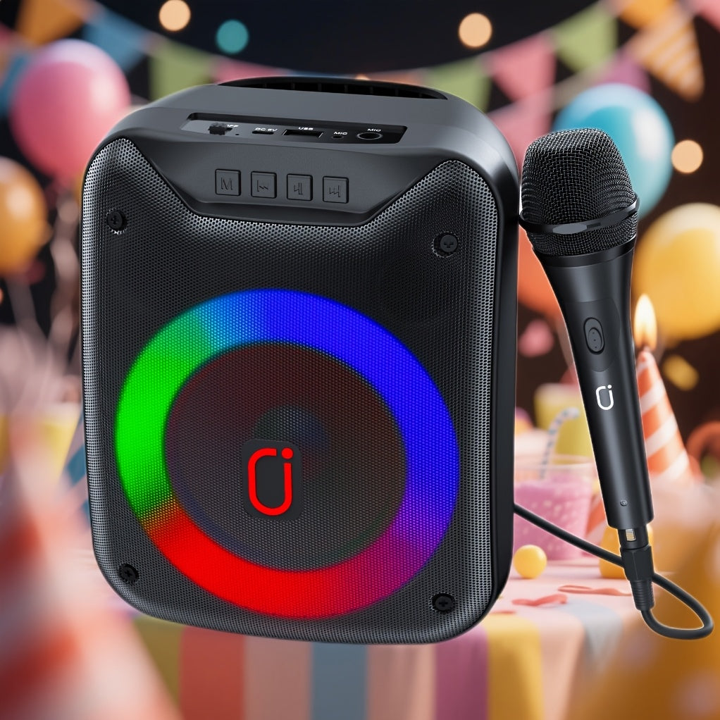 TEMU Jyx Wireless Outdoor Speaker, Portable Speaker With Microphone, Karaoke Machine Set - Long-lasting Playtime, Colorful Dj Light, Dual Microphone