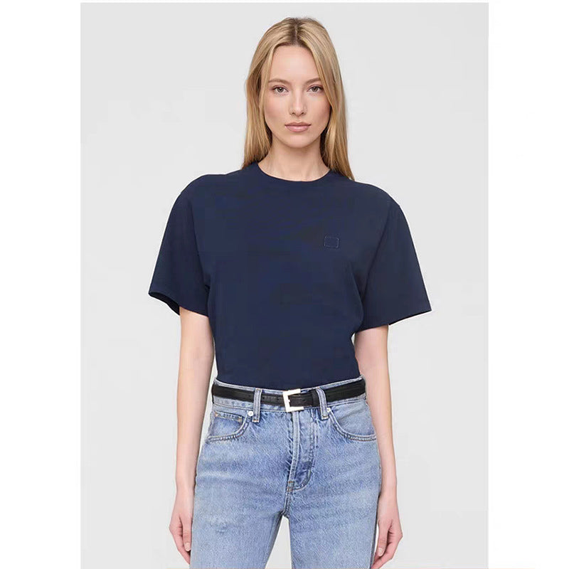 25ss Classic Embroidered Tees Navy Blue Cotton Women Short Sleeve T-Shirt Designer Loose Summer Soft T Shirts