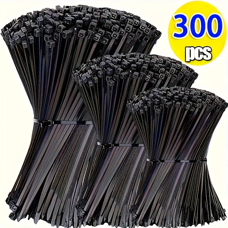 TEMU 300pcs Heavy-duty Nylon Cable Ties, Black - Adjustable Self-tightening For Outdoor Electrical Wires, Garden & – Durable Multi-sized