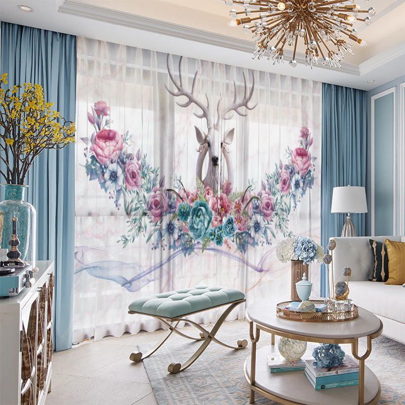 YL-36560 Whole house Nordic forest elk curtain modern ins style bedroom living room blackout floating window gauze package