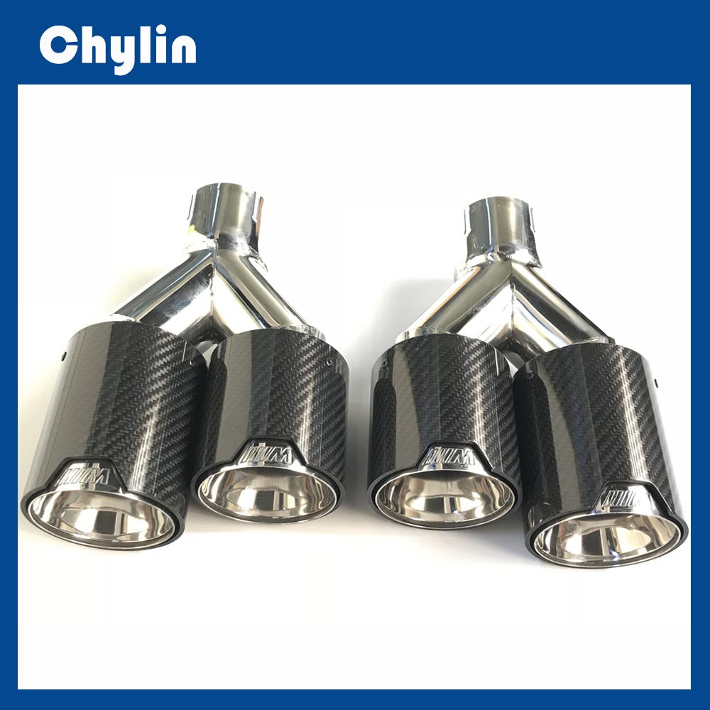 1 Pair Exhaust Dual Muffler Tips Universal M Performance Carbon Fiber M Logo Double Exhaust Muffler Tips End Pipes for BMW Series