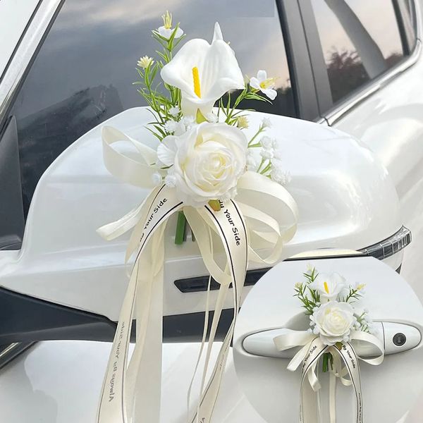 4PCS Christmas Creative Wedding Car Decoration Flower Door Handles Rearview Mirror Decorate Artificial Flower Accessories 240805