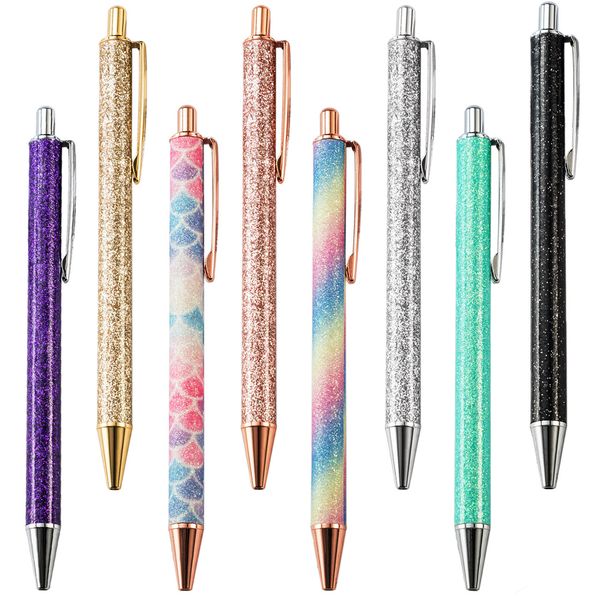 Stainless Steel Ballpoint Pen Click Retractable Bright Color Gllittering Vinyl Wrap Smooth Body Nice Wedding Stationery Gifts Pens For Lady