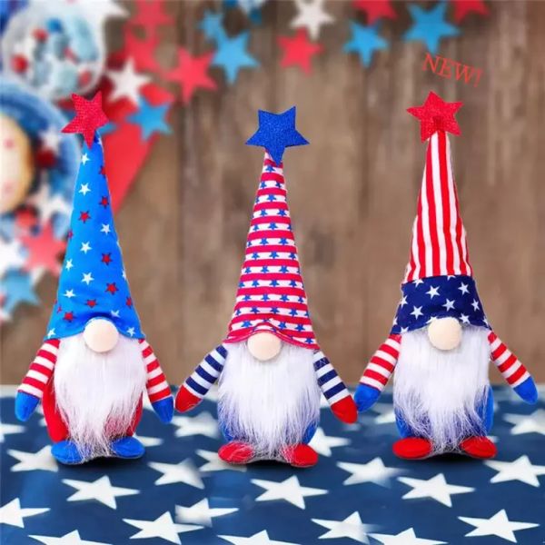 Christmas Decorations DHL Dwarf Patriotic Gnome To Celebrate American Independence Day Dwarf Doll 4th of July Handmade Plush Dolls Ornaments