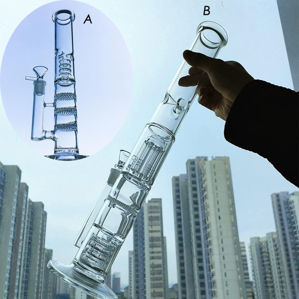 Straight Tube Glass Bongs Water Pipes Bubbler Smoking Pipe Hookahs Percolator Water Bongs Recycler Dab Rigs with 18mm bowl 15.7&#039;&#039;