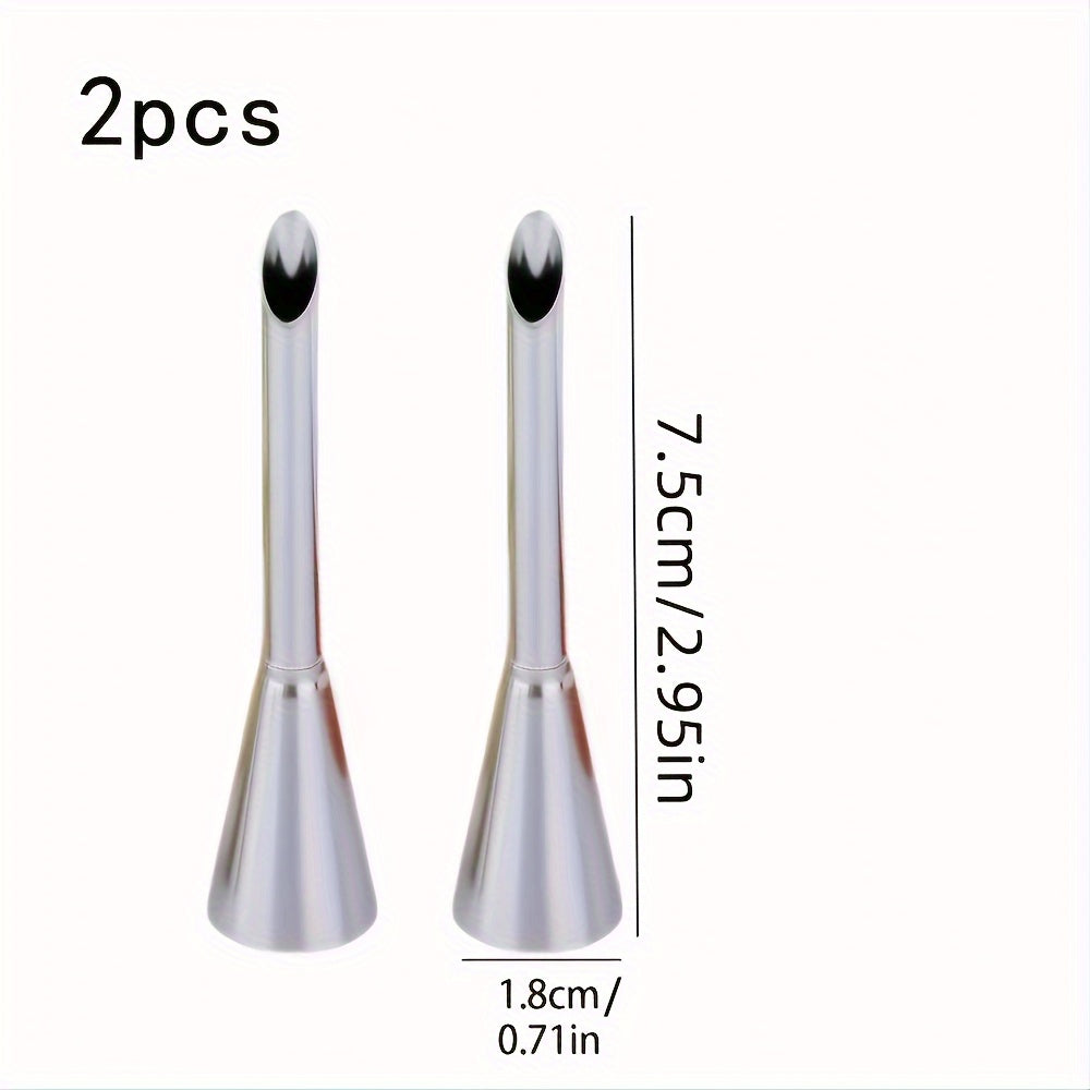 TEMU Stainless Steel Nozzles, 2-pack - Professional Piping Tips For Puff Pastry, & Cupcake Decorating, Non-electric Precision Bakeware Tools