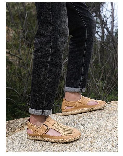 138693 Men&#039;s cross-border large-size sandals, top-layer cowhide beach shoes, outdoor leisure, comfortable and breathable and Hot sellin