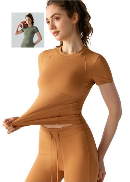 yoga Round neck yoga T-shirt, thin running training new sports top, slim fit and slimming running fitness short sleeved